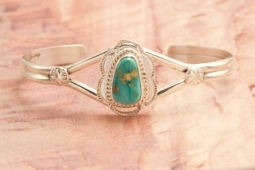 Genuine Sonoran Turquoise Sterling Silver Navajo Bracelet